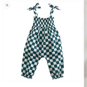 Baby Pacific Checkerboard / Organic Smocked Jumpsuit NWT